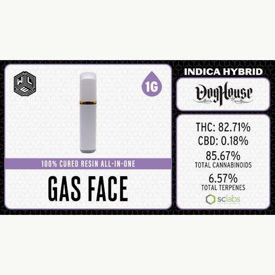 White Label Extracts - WLE | Gas Face | All-In-One Cured Resin Cartridge (1g) Indica Hybrid - 1