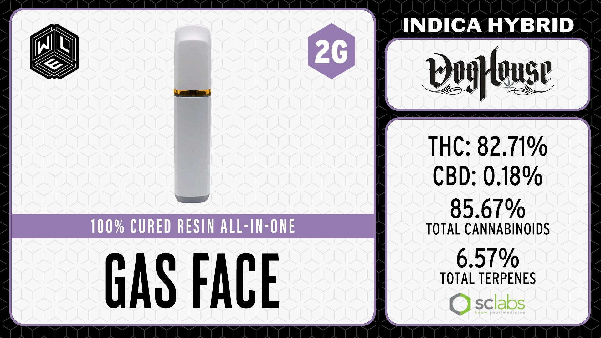 White Label Extracts - WLE | Gas Face | All-In-One Cured Resin Cartridge (2g) Indica Hybrid - 1