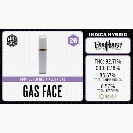 White Label Extracts - WLE | Gas Face | All-In-One Cured Resin Cartridge (2g) Indica Hybrid - 1