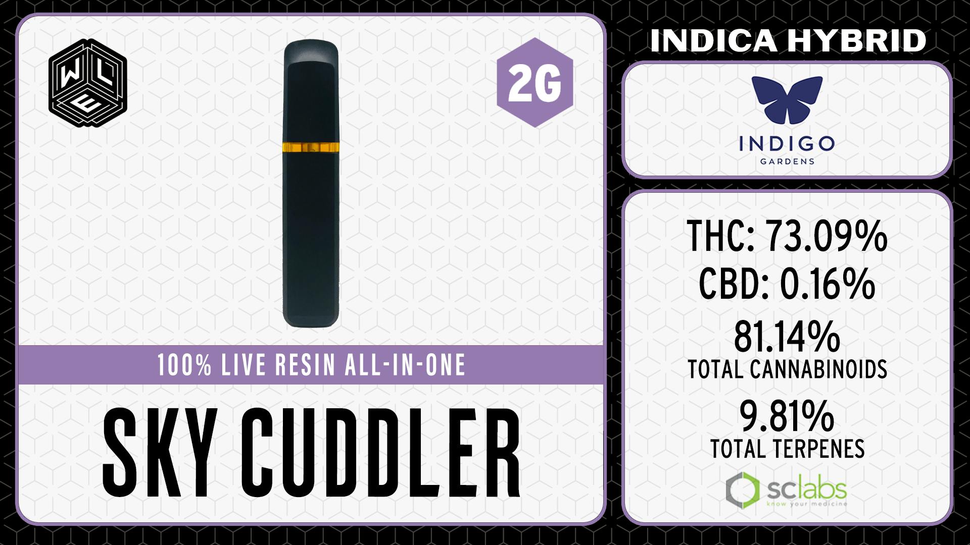 White Label Extracts - WLE | Sky Cuddler | All-In-One Live Resin Cartridge (2g) Indica Hybrid - 1