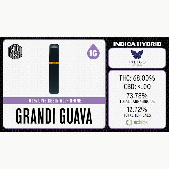 White Label Extracts - WLE | Grandi Guava | All-In-One Live Resin Cartridge (1g) Indica Hybrid - 1