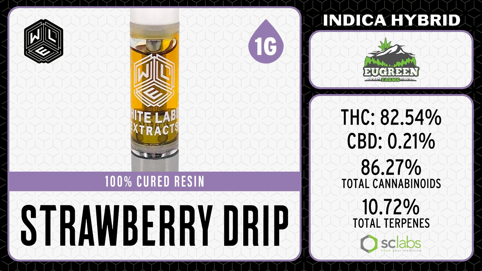White Label Extracts - WLE | Strawberry Drip | Cured Resin Cartridge (1g) Indica Hybrid - 1