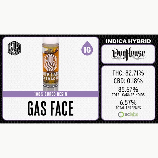 White Label Extracts - WLE | Gas Face | Cured Resin Cartridge (1g) Indica Hybrid - 1