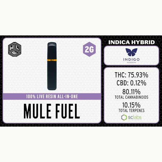 White Label Extracts - WLE | Mule Fuel LR | All-In-One Live Resin Cartridge (2g) Indica Hybrid - 1