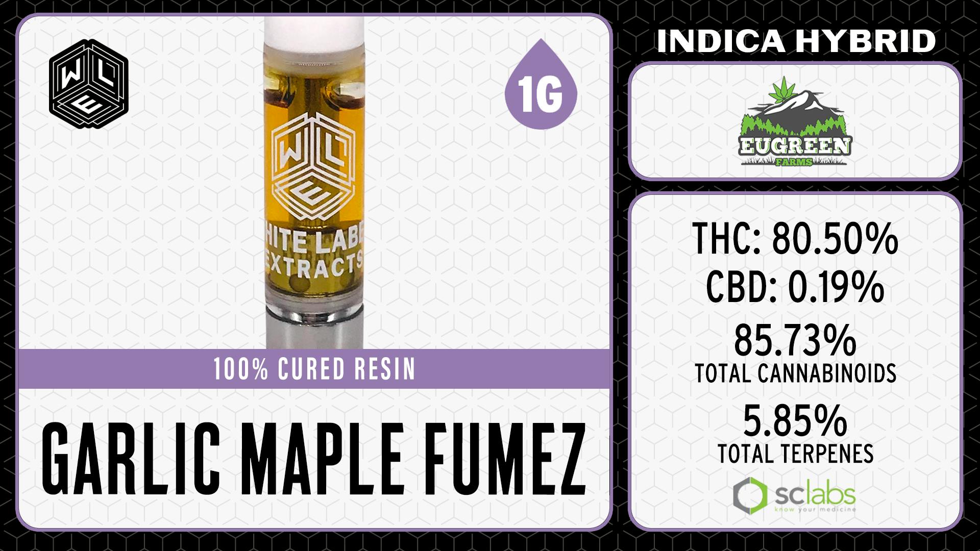 White Label Extracts - WLE | Garlic Maple Fumez | Cured Resin Cartridge (1g) Indica Hybrid - 1