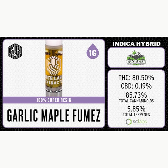White Label Extracts - WLE | Garlic Maple Fumez | Cured Resin Cartridge (1g) Indica Hybrid - 1