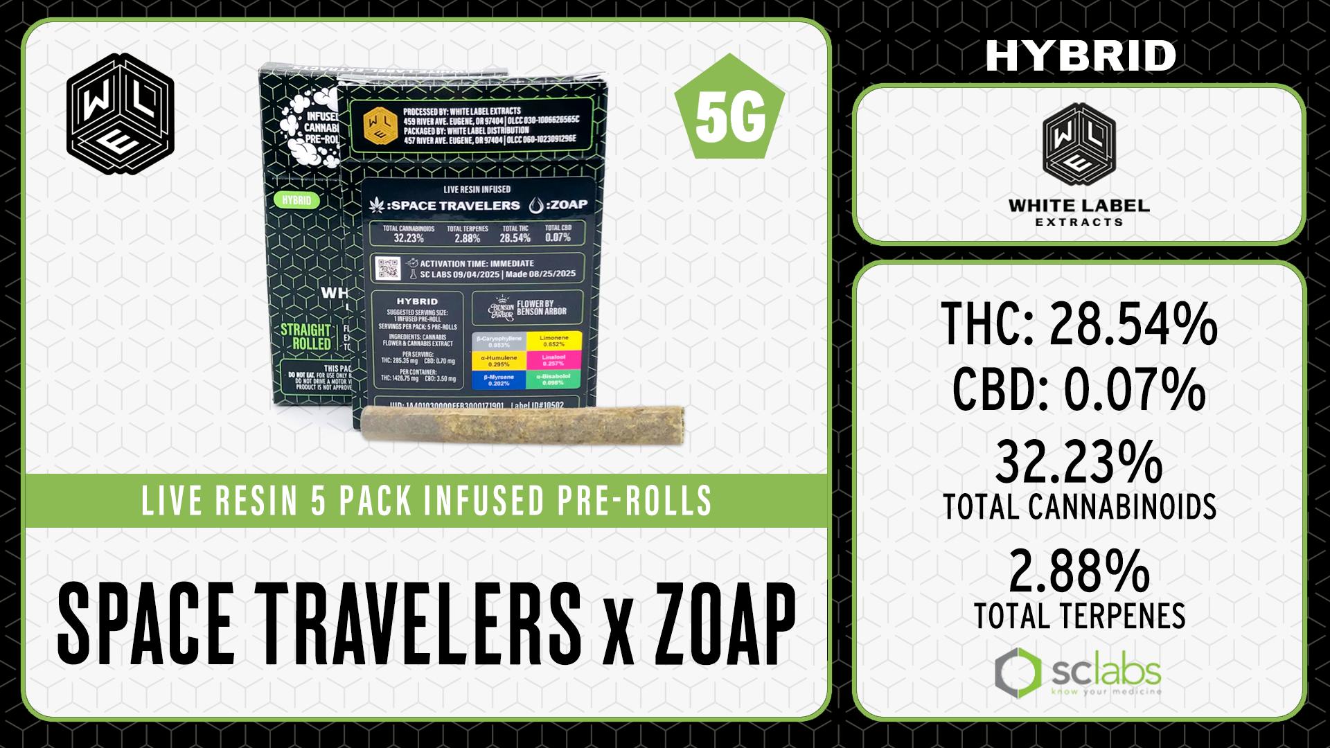 White Label Extracts - WLE | Space Travelers x Zoap | Live Resin Infused Pre-Roll (1g) Hybrid 5PK - 1