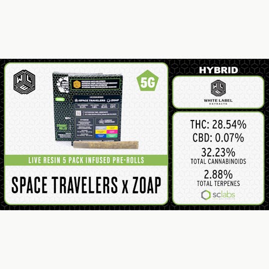 White Label Extracts - WLE | Space Travelers x Zoap | Live Resin Infused Pre-Roll (1g) Hybrid 5PK - 1