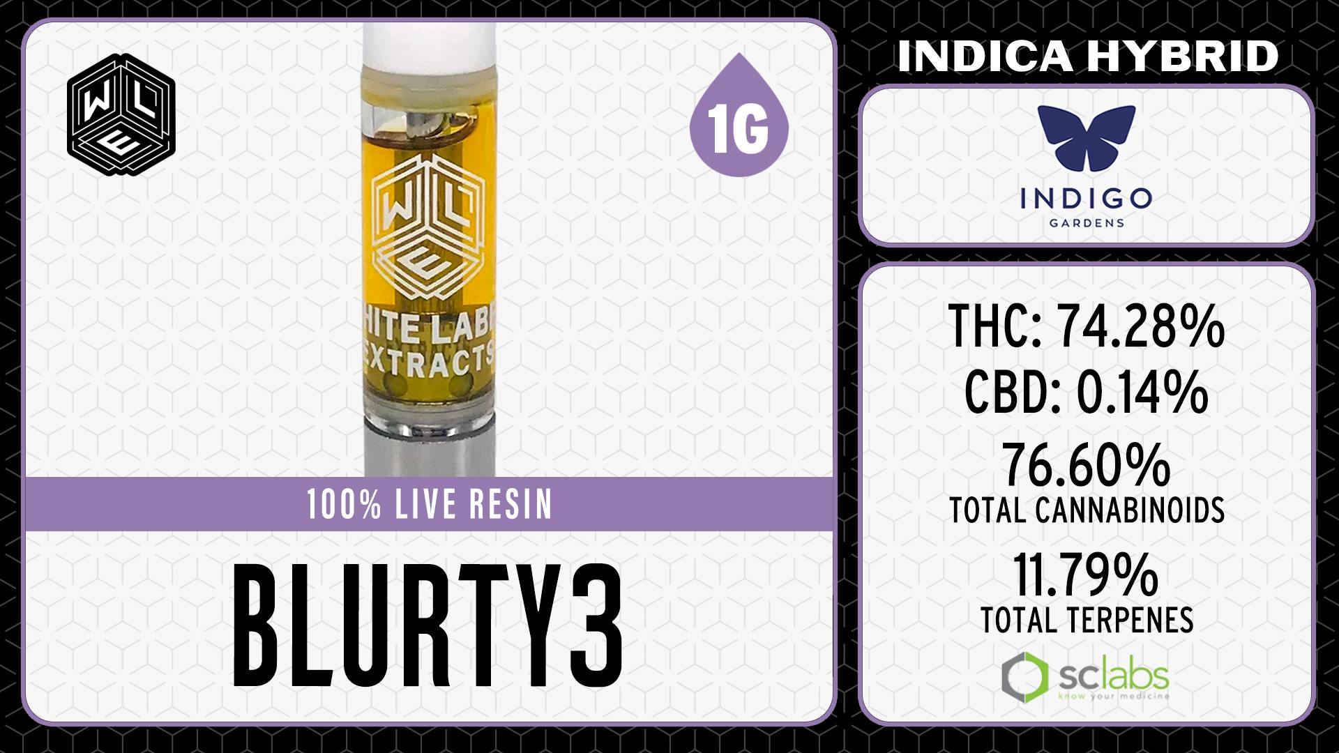 White Label Extracts - WLE | Blurty3 | Live Resin Cartridge (1g) Indica Hybrid - 1