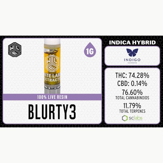 White Label Extracts - WLE | Blurty3 | Live Resin Cartridge (1g) Indica Hybrid - 1
