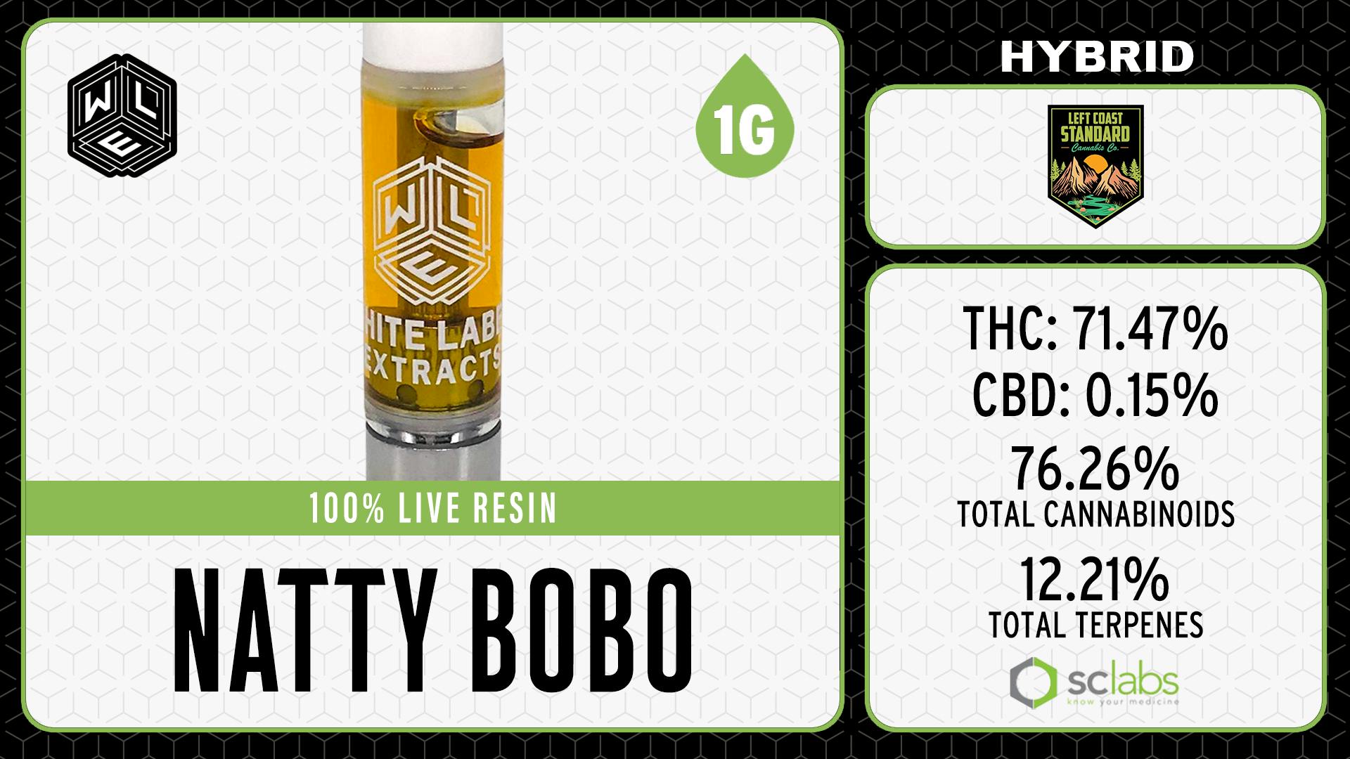 White Label Extracts - WLE | Natty Bobo | Live Resin Cartridge (1g) Hybrid - 1