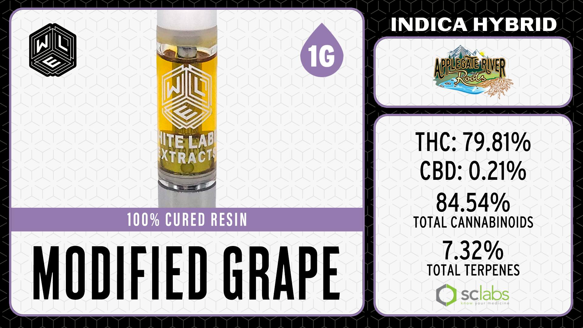White Label Extracts - WLE | Modified Grape | Cured Resin Cartridge (1g) Indica Hybrid - 1