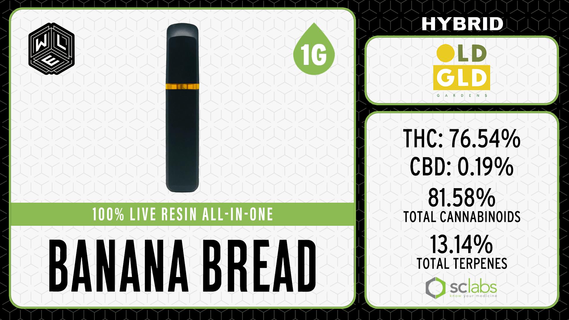 White Label Extracts - WLE | Banana Bread | All-In-One Live Resin Cartridge (1g) Hybrid - 1