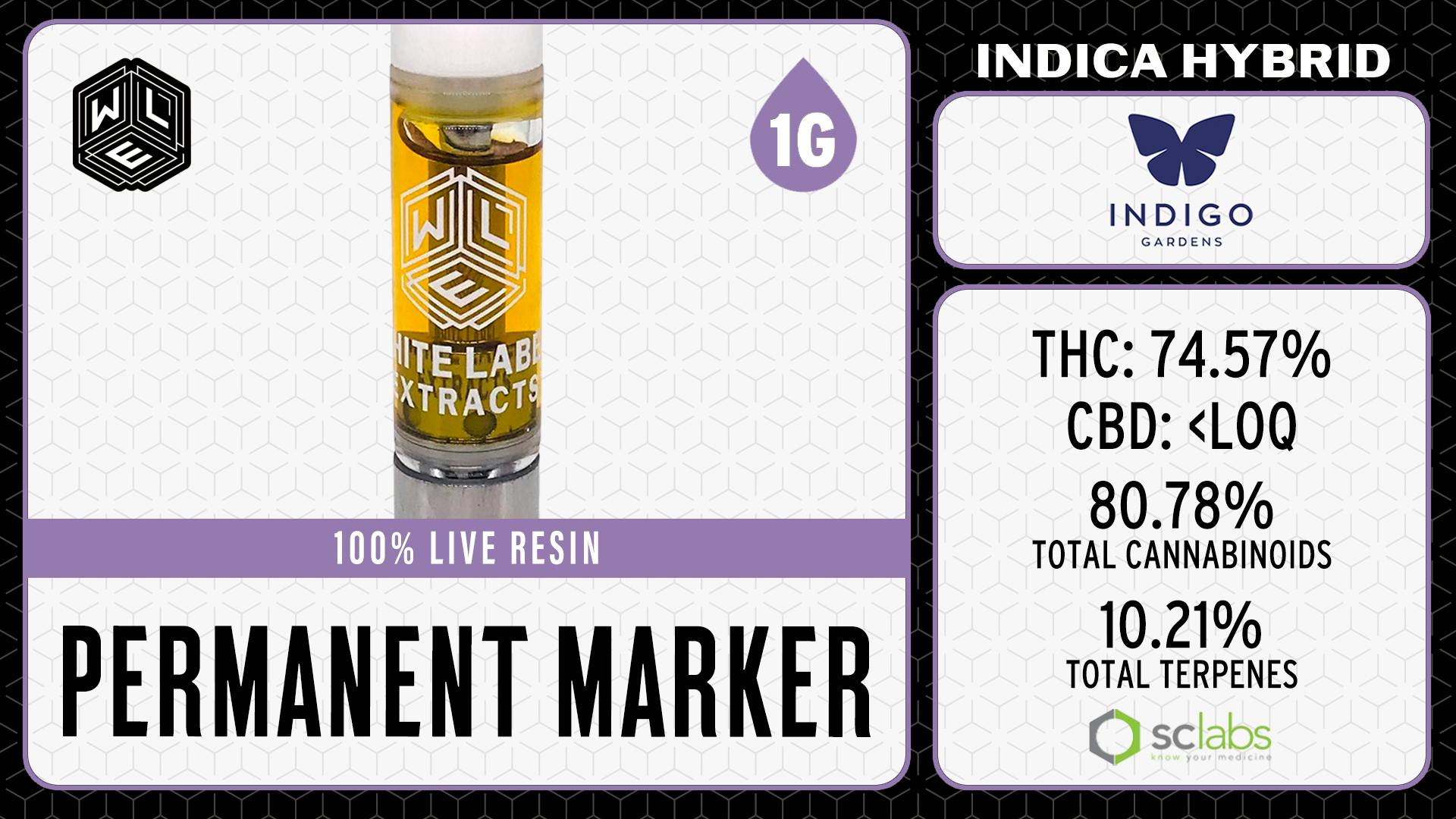 White Label Extracts - WLE | Permanent Marker | Live Resin Cartridge (1g) Indica Hybrid - 1
