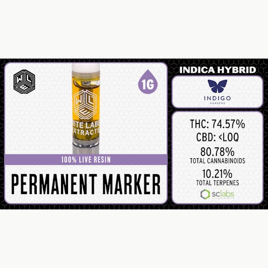 White Label Extracts - WLE | Permanent Marker | Live Resin Cartridge (1g) Indica Hybrid - 1