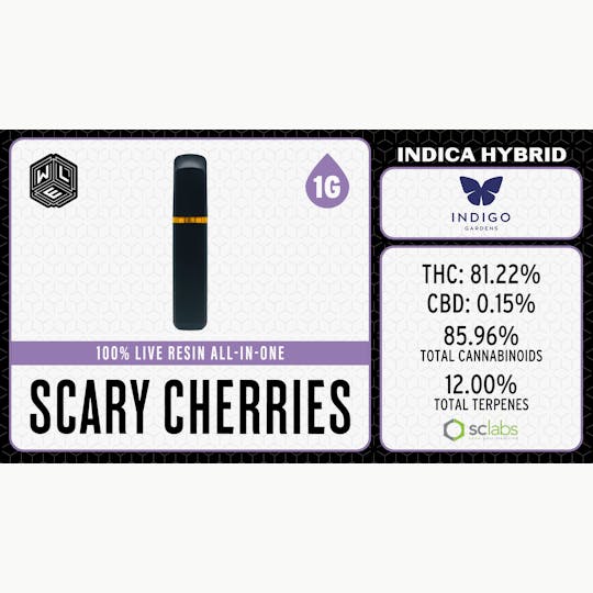 White Label Extracts - WLE | Scary Cherries | All-In-One Live Resin Cartridge (1g) Indica Hybrid - 1