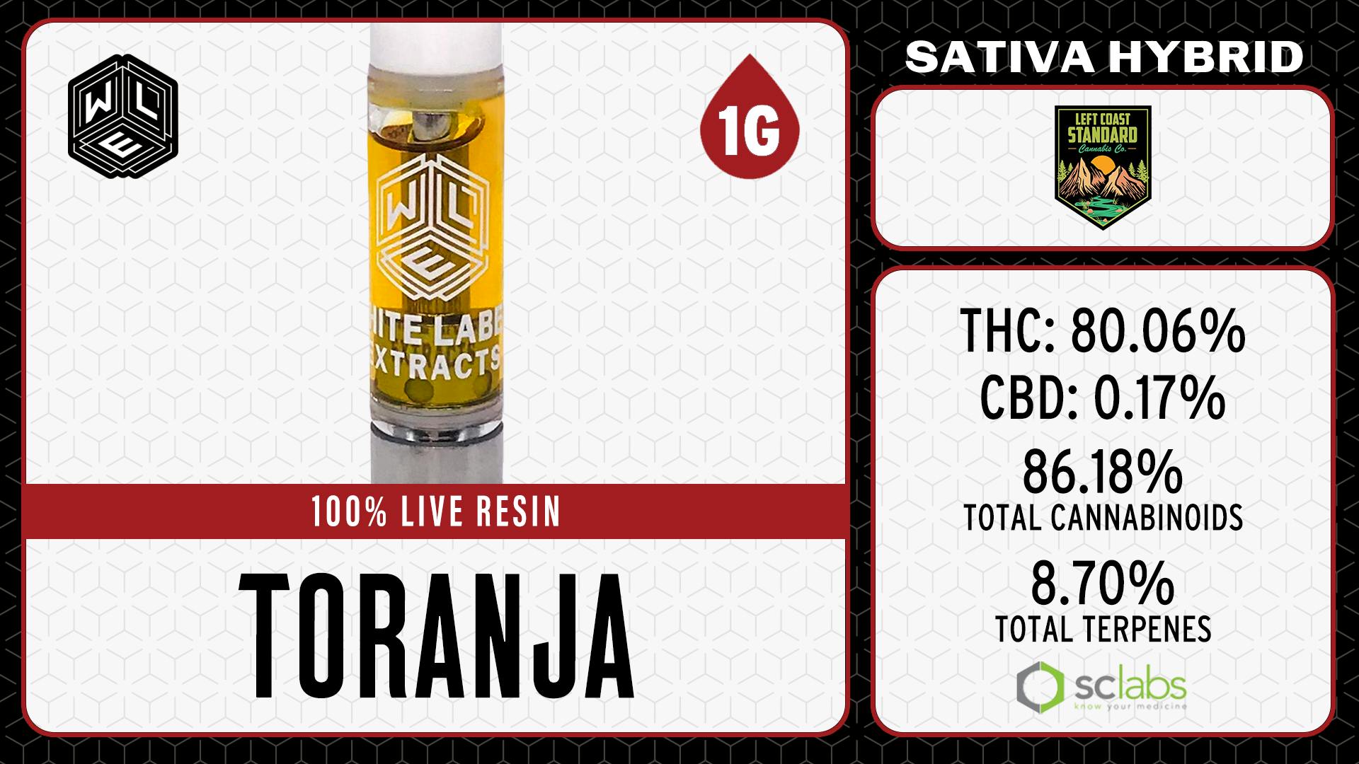 White Label Extracts - WLE | Toranja | Live Resin Cartridge (1g) Sativa Hybrid - 1