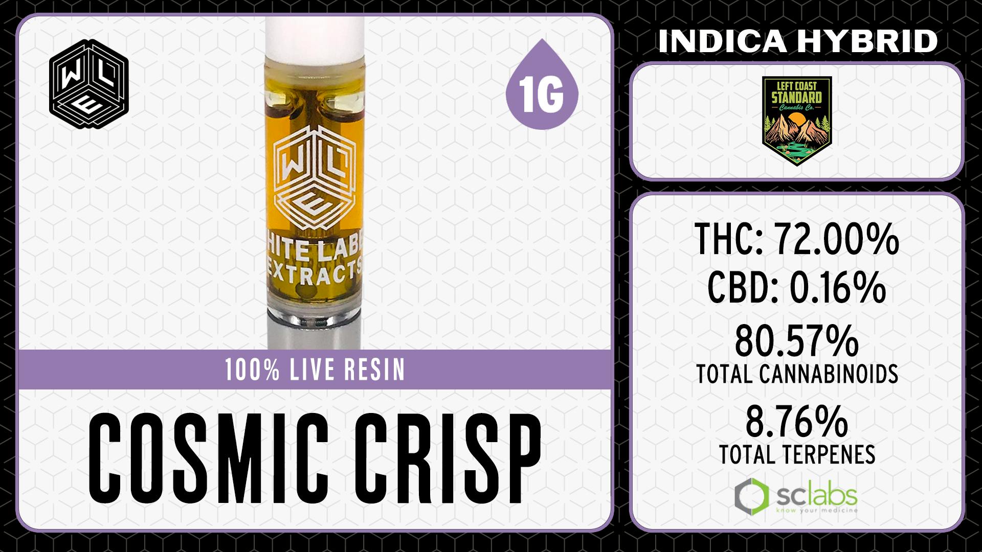 White Label Extracts - WLE | Cosmic Crisp | Live Resin Cartridge (1g) Indica Hybrid - 1