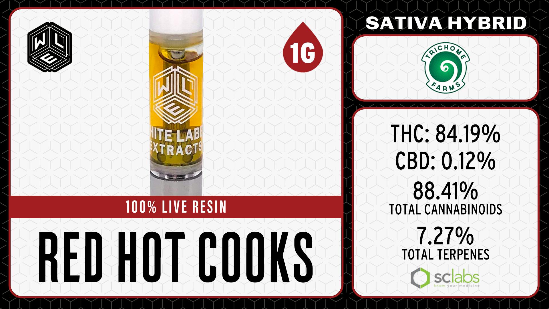 White Label Extracts - WLE | Red Hot Cooks | Live Resin Cartridge (1g) Sativa Hybrid - 1