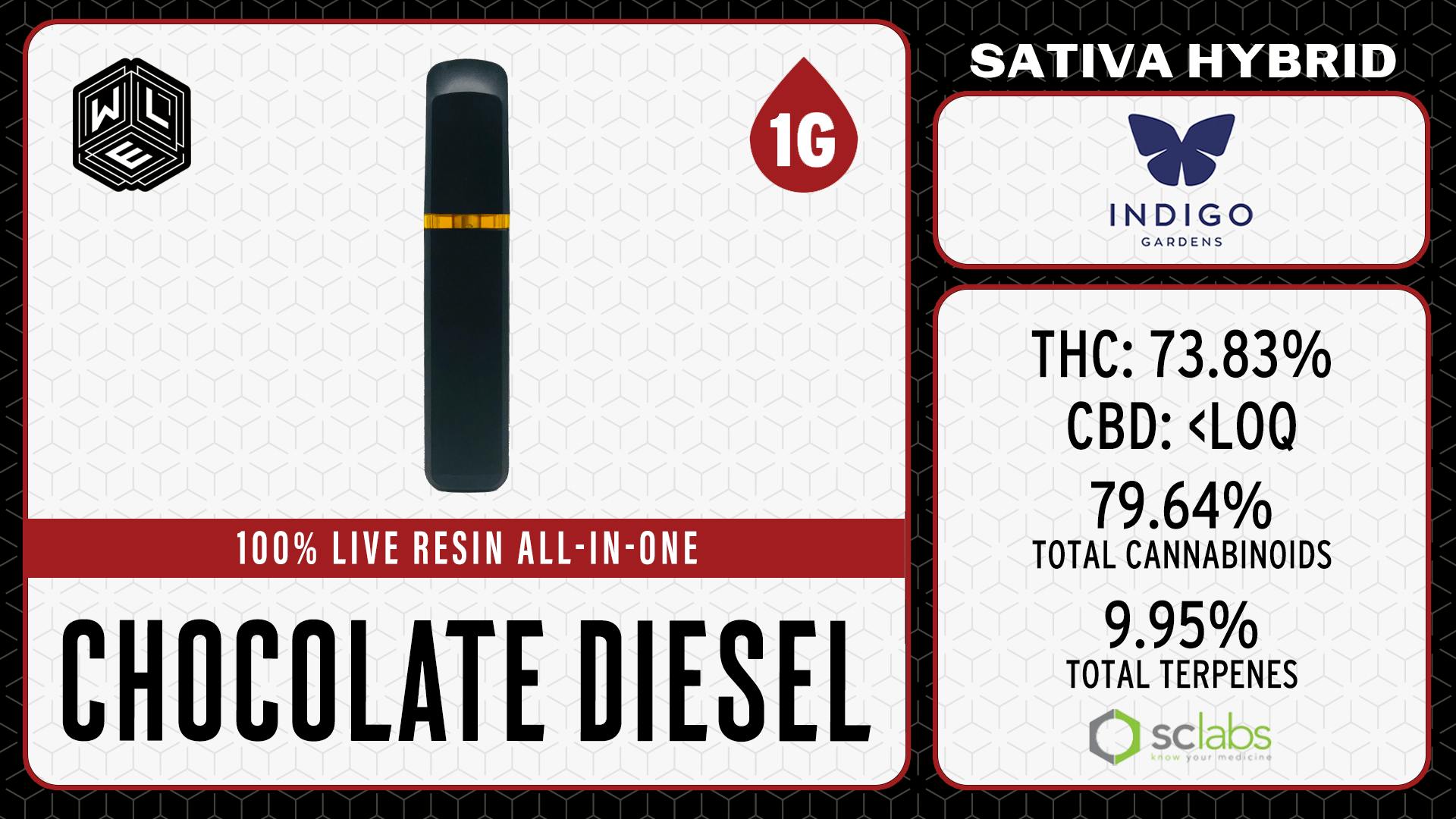 White Label Extracts - WLE | Chocolate Diesel | All-In-One Live Resin Cartridge (1g) Sativa Hybrid - 1