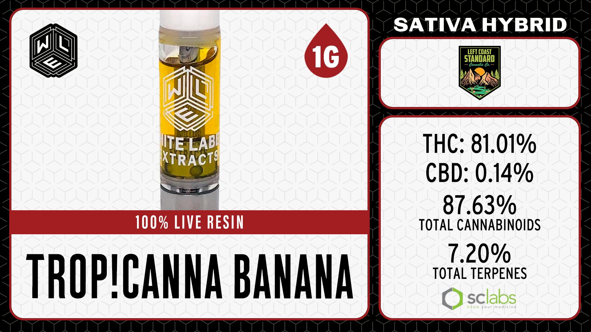 White Label Extracts - WLE | Tropicanna Banana | Live Resin Cartridge (1g) Sativa Hybrid - 1