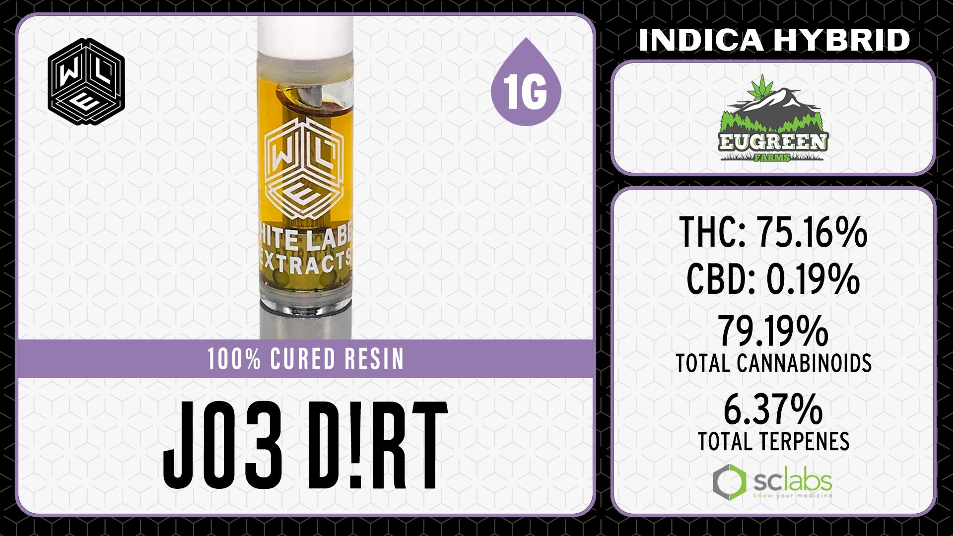 White Label Extracts - WLE | Joe Dirt | Cured Resin Cartridge (1g) Indica Hybrid - 1
