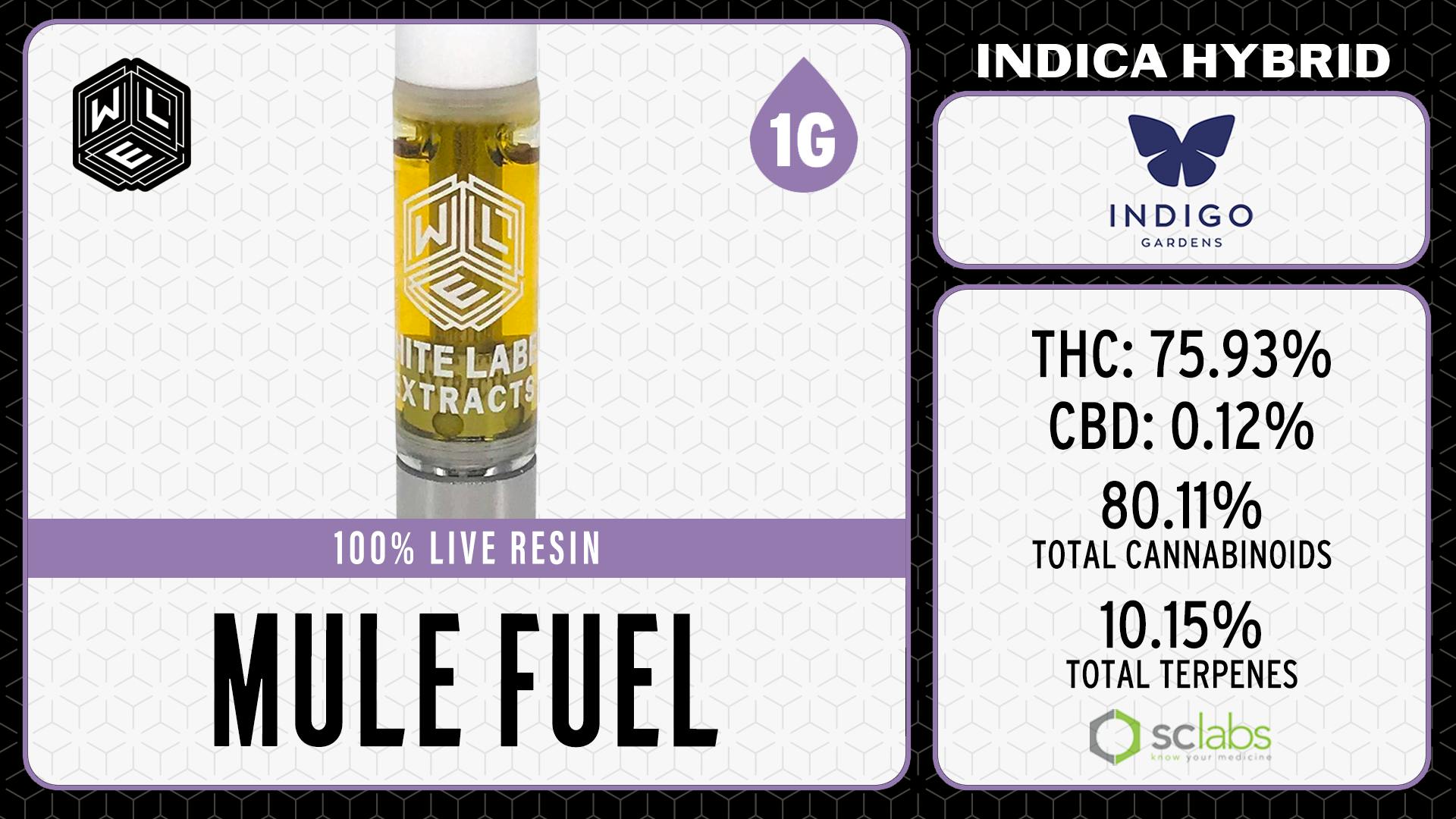 White Label Extracts - WLE | Mule Fuel | Live Resin Cartridge (1g) Indica Hybrid - 1