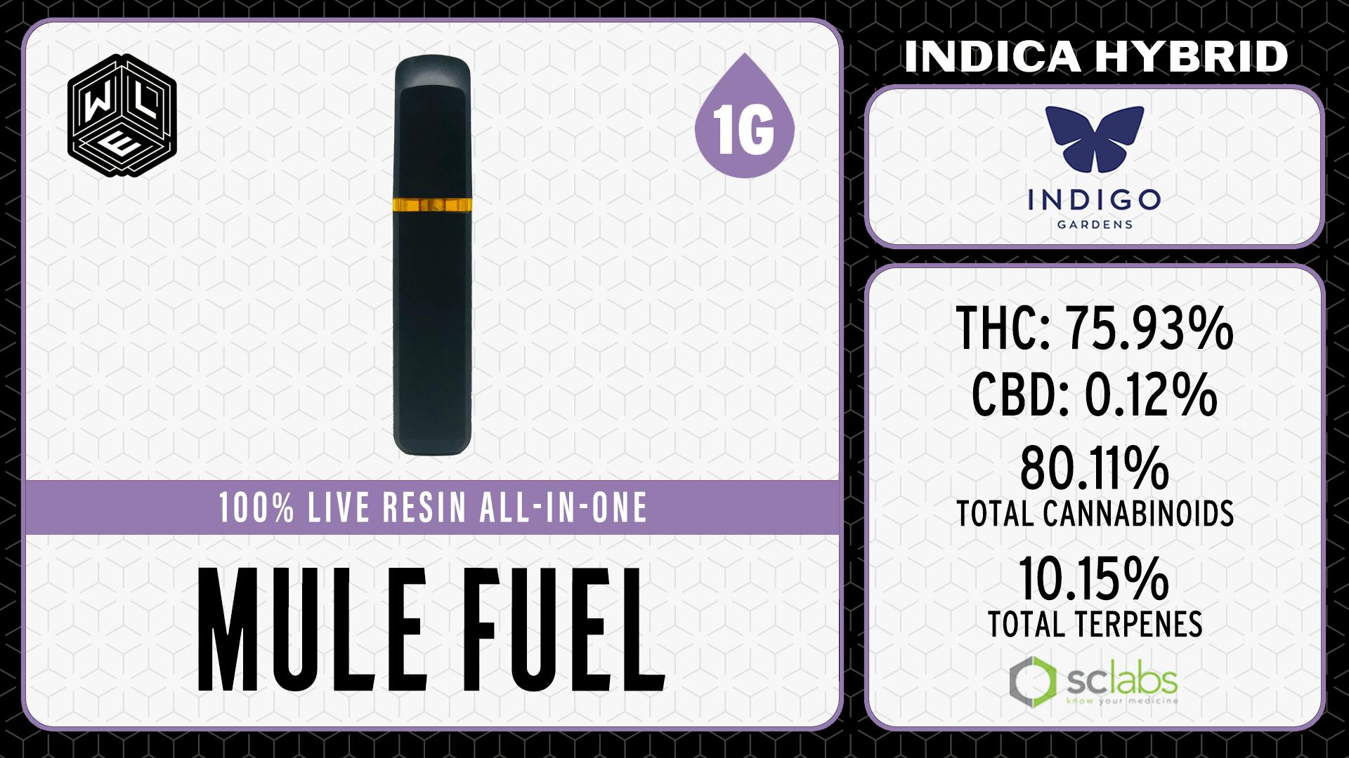 White Label Extracts - WLE | Mule Fuel LR | All-In-One Live Resin Cartridge (1g) Indica Hybrid - 1