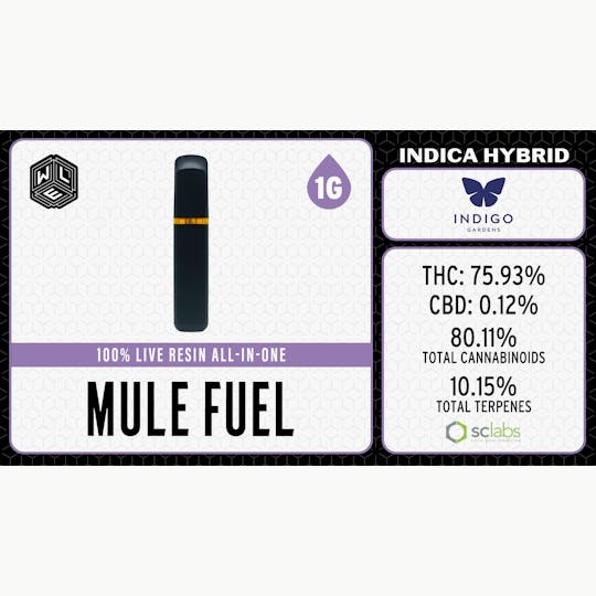 White Label Extracts - WLE | Mule Fuel LR | All-In-One Live Resin Cartridge (1g) Indica Hybrid - 1
