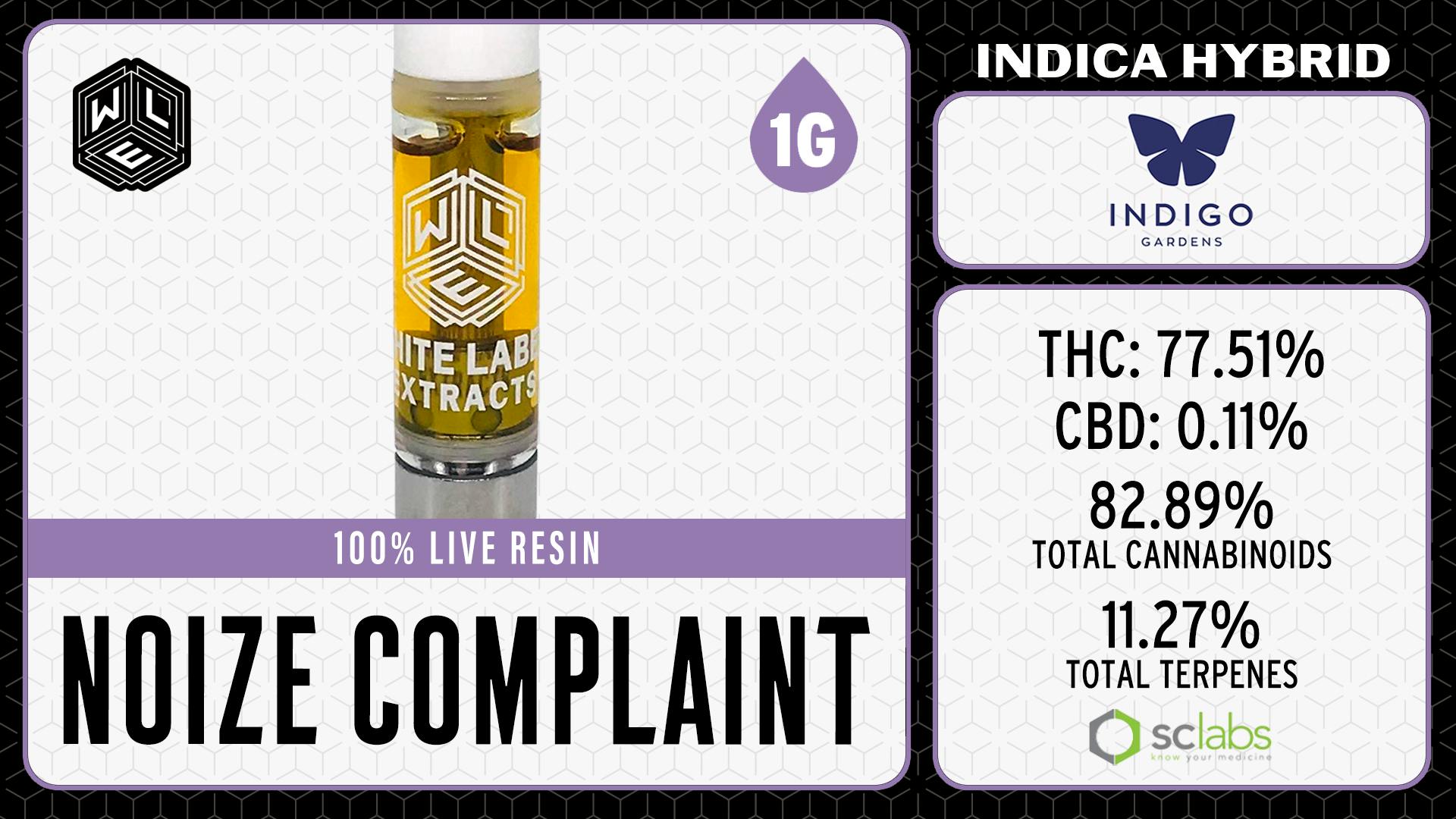White Label Extracts - WLE | Noize Complaint | Live Resin Cartridge (1g) Indica Hybrid - 1