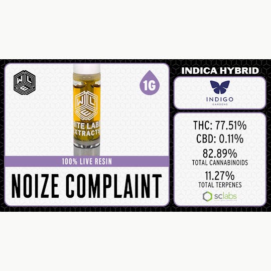 White Label Extracts - WLE | Noize Complaint | Live Resin Cartridge (1g) Indica Hybrid - 1