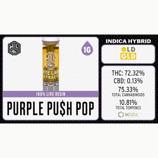White Label Extracts - WLE | Purple Push Pop | Live Resin Cartridge (1g) Indica Hybrid - 1