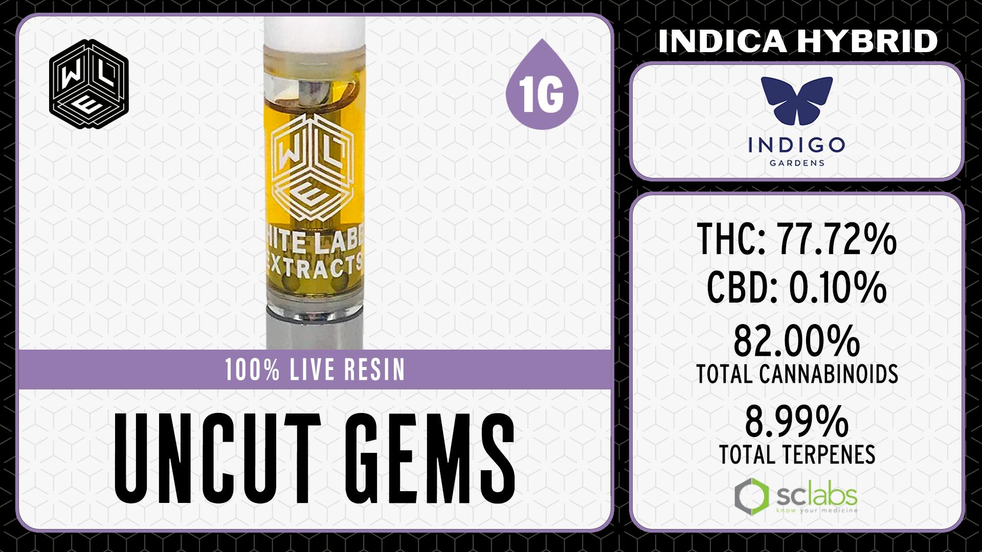 White Label Extracts - WLE | Uncut Gems | Live Resin Cartridge (1g) Indica Hybrid - 1