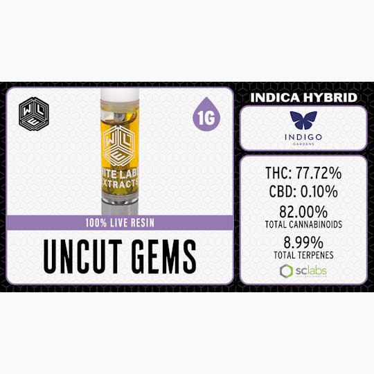 White Label Extracts - WLE | Uncut Gems | Live Resin Cartridge (1g) Indica Hybrid - 1