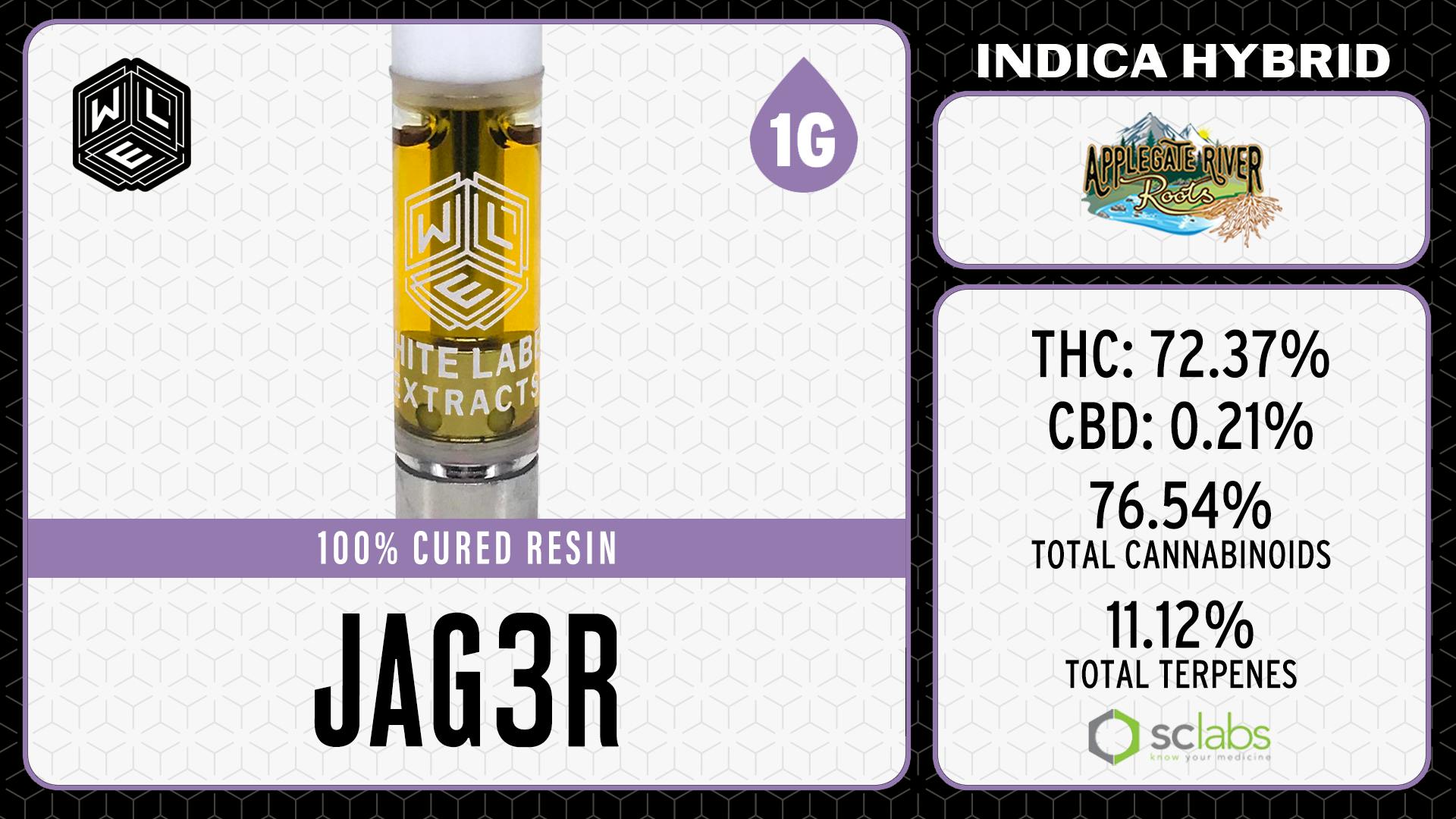 White Label Extracts - WLE | Jager | Cured Resin Cartridge (1g) Indica Hybrid - 1
