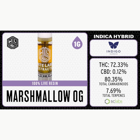 White Label Extracts - WLE | Marshmallow OG | Live Resin Cartridge (1g) Indica Hybrid - 1
