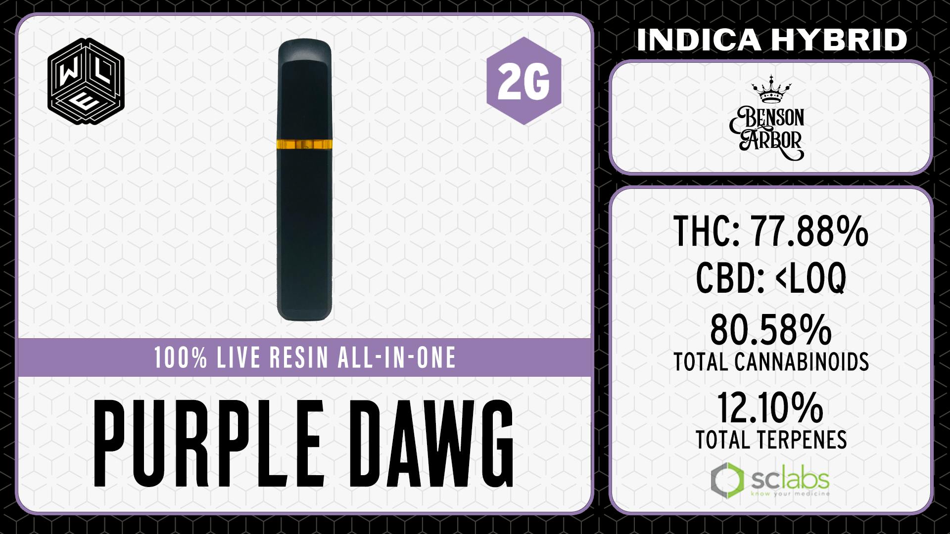 White Label Extracts - WLE | Purple Dawg | All-In-One Live Resin Cartridge (2g) Indica Hybrid - 1
