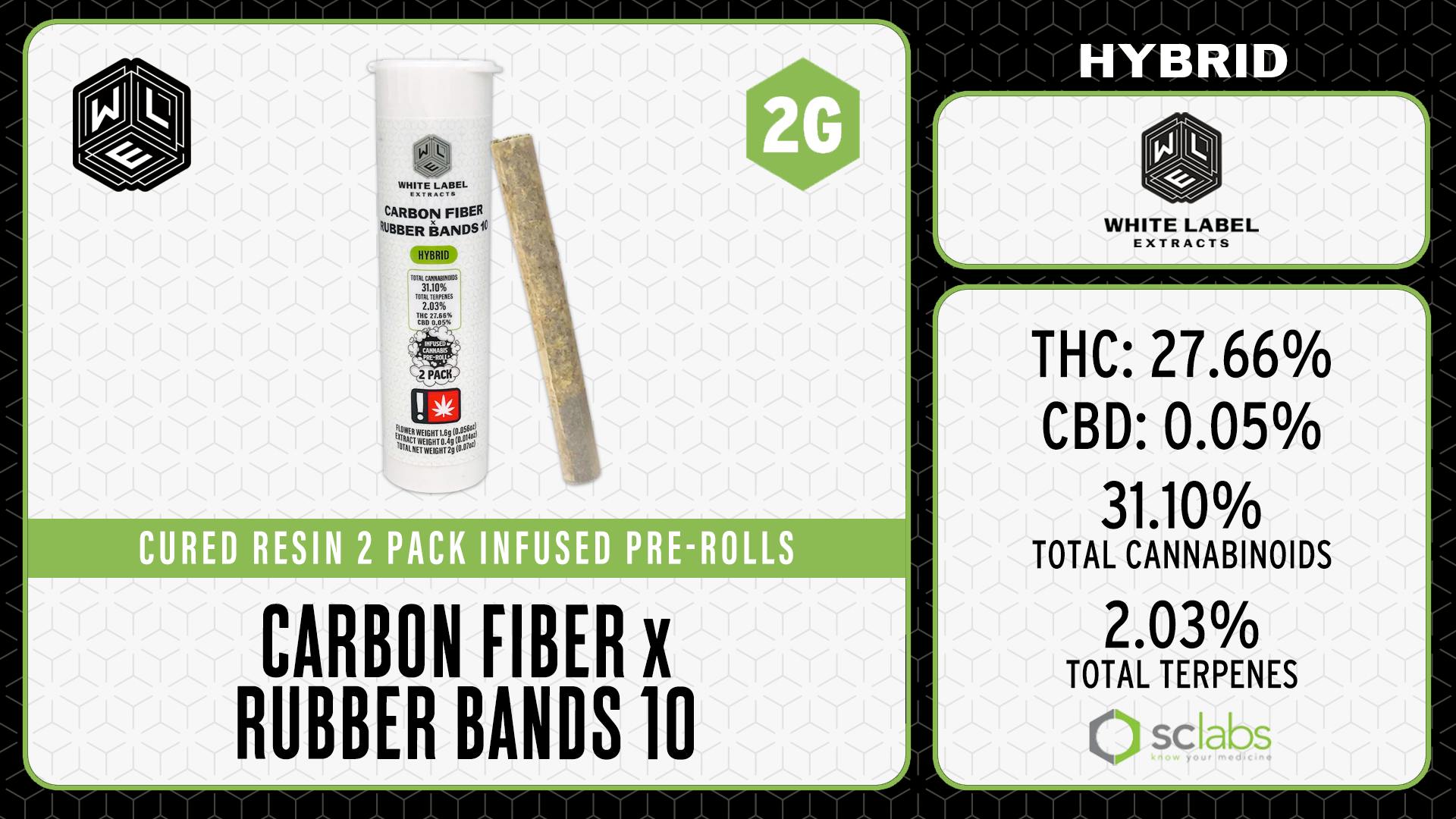 White Label Extracts - WLE | Carbon Fiber x Rubber Bands | Cured Resin Infused Pre-Roll (1g) 2PK - 1