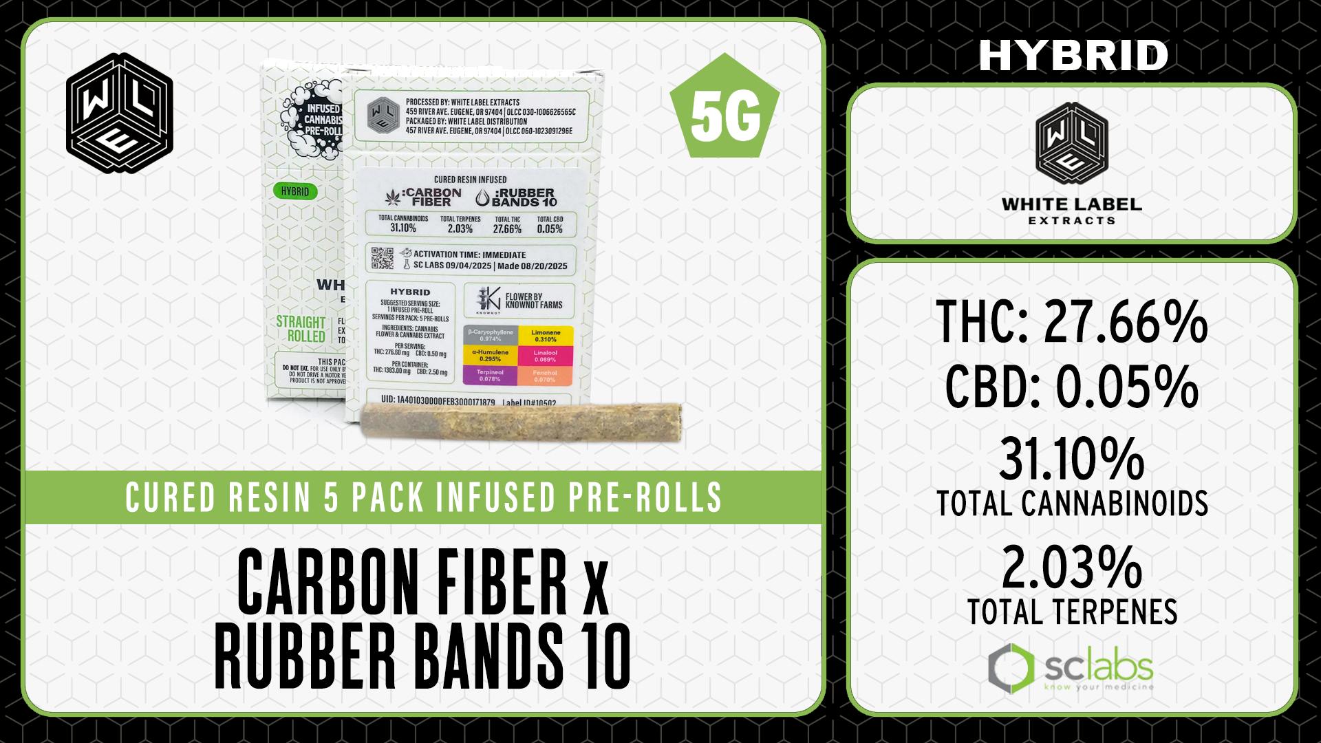 White Label Extracts - WLE | Carbon Fiber x Rubber Bands | Cured Resin Infused Pre-Roll (1g) 5PK - 1