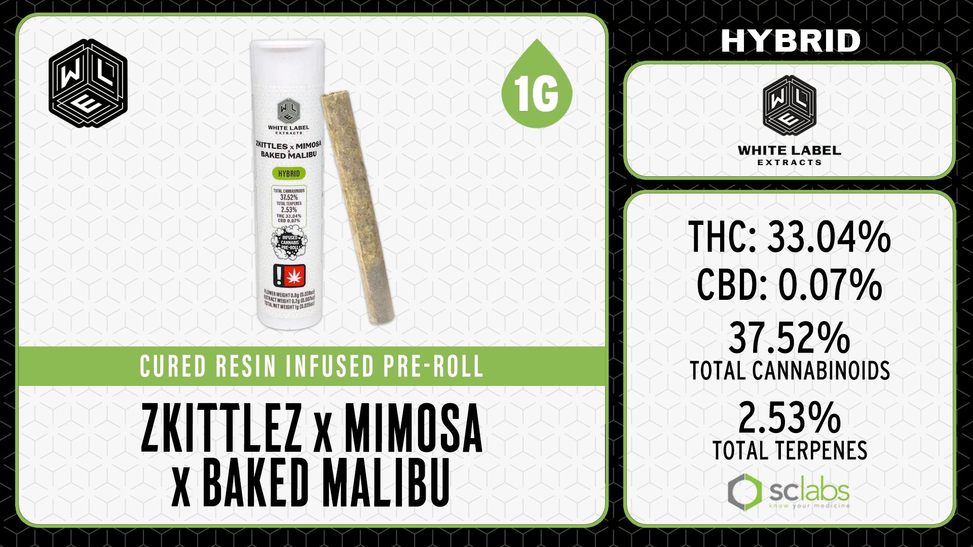White Label Extracts - WLE | Zkittles x Mimosa x Baked Malibu | Cured Resin Infused Pre-Roll (1g) - 1