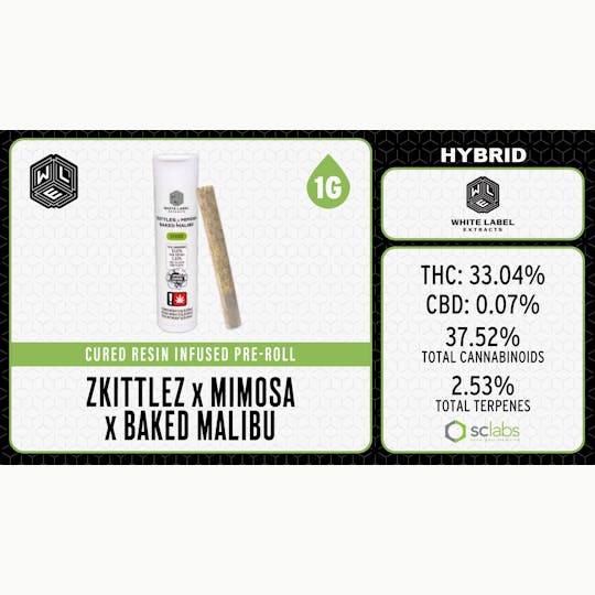 White Label Extracts - WLE | Zkittles x Mimosa x Baked Malibu | Cured Resin Infused Pre-Roll (1g) - 1