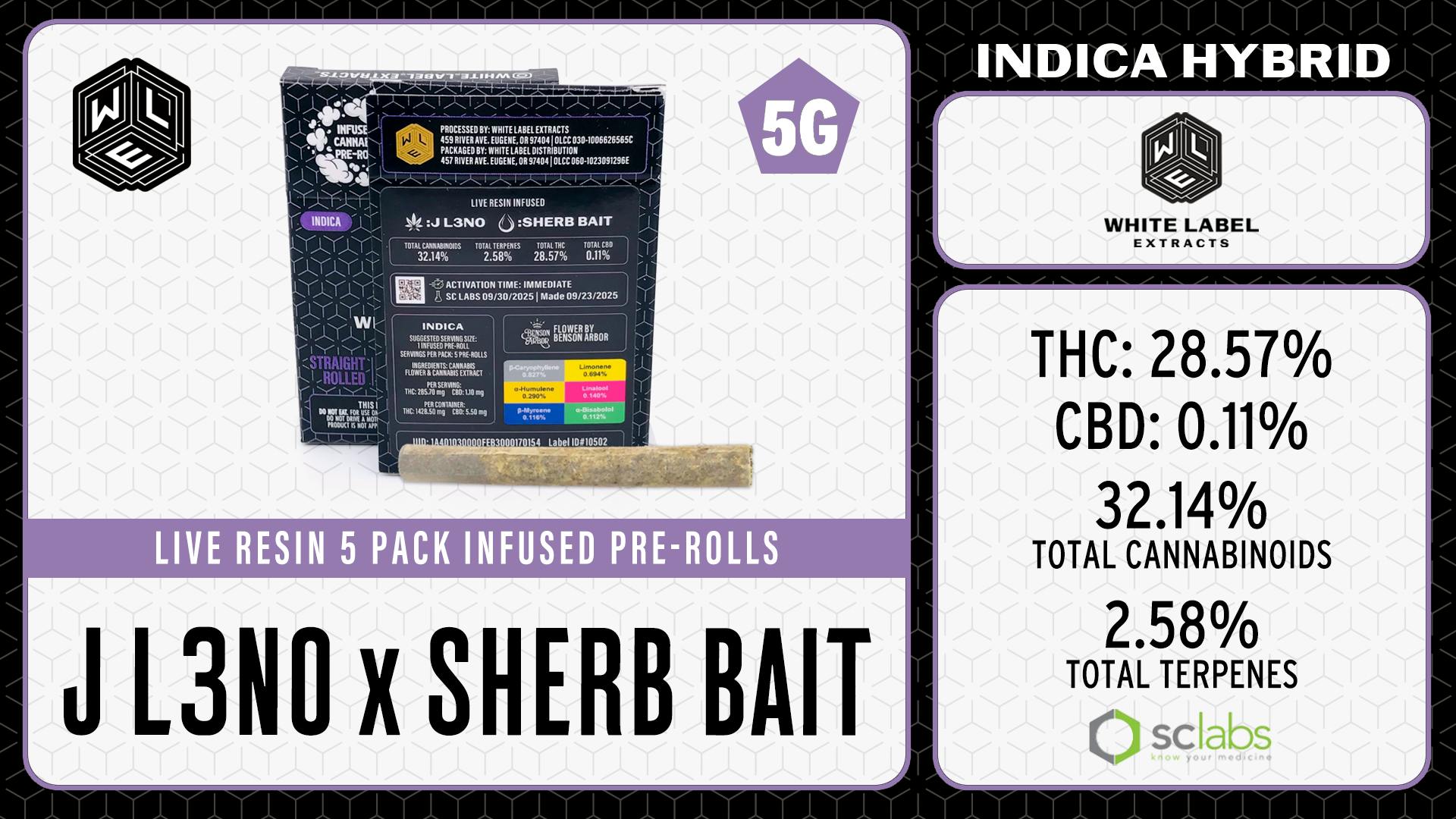 White Label Extracts - WLE | J Leno x Sherb Bait | Live Resin Infused Pre-Roll 5PK (1g) - 1