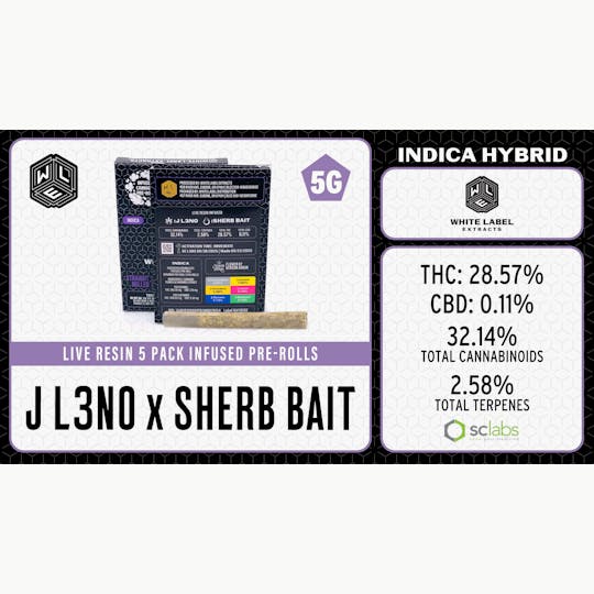 White Label Extracts - WLE | J Leno x Sherb Bait | Live Resin Infused Pre-Roll 5PK (1g) - 1