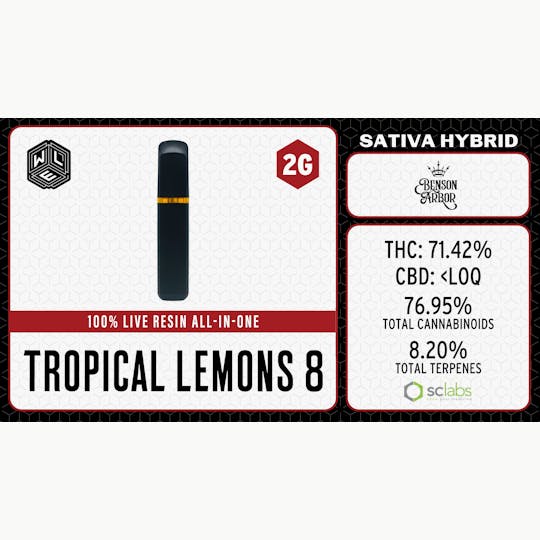 White Label Extracts - WLE | Tropical Lemons 8 | All-In-One Live Resin Cartridge (2g) - 1