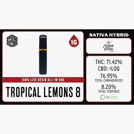 White Label Extracts - WLE | Tropical Lemons 8 | All-In-One Live Resin Cartridge (1g) - 1