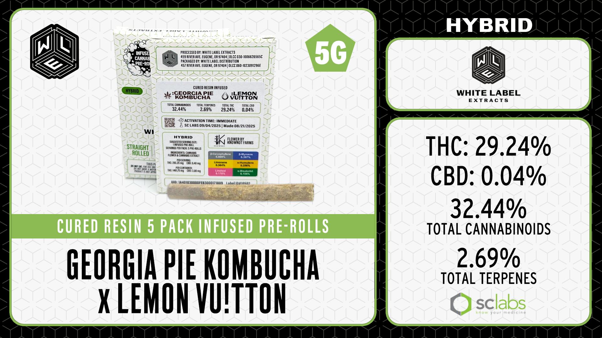 White Label Extracts - WLE | Georgia Pie Kombucha x Lemon Vuitton | Cured Resin Pre-Roll (1g) 5PK - 1