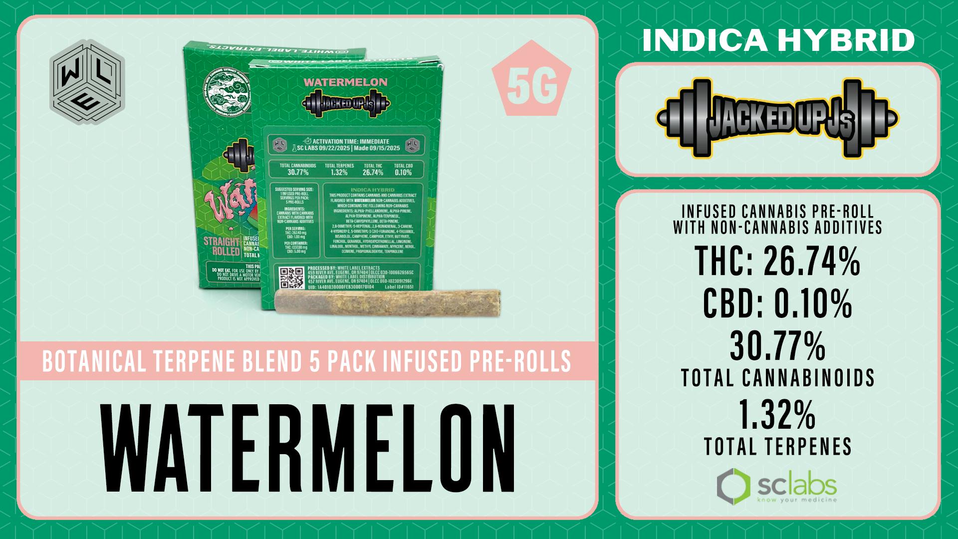 White Label Extracts - WLE | Jacked Up J's Watermelon | Botanical Blend Infused Pre-Roll 5PK (1g) - 1