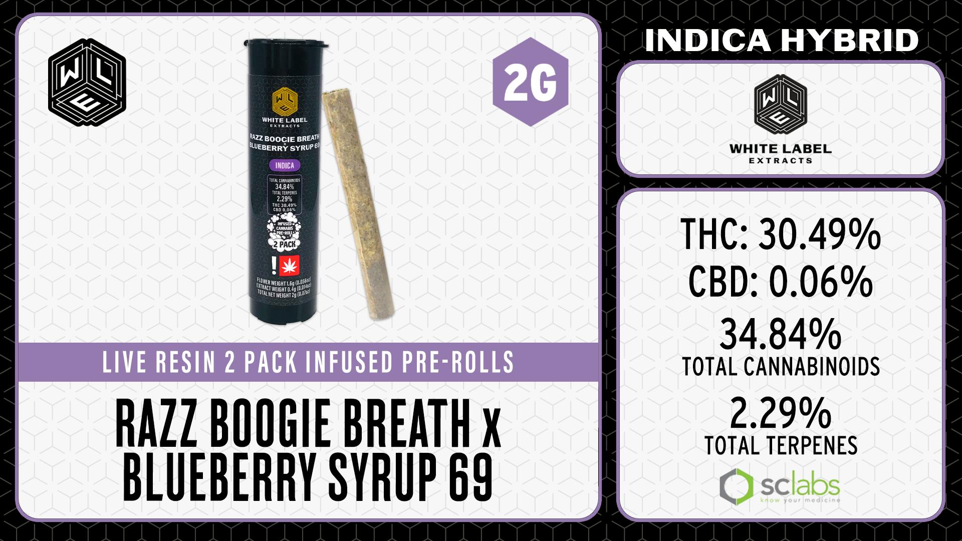 White Label Extracts - WLE | Razz Boogie Breath x Blueberry Syrup 69 | Infused Pre-Roll (1g) 2PK - 1