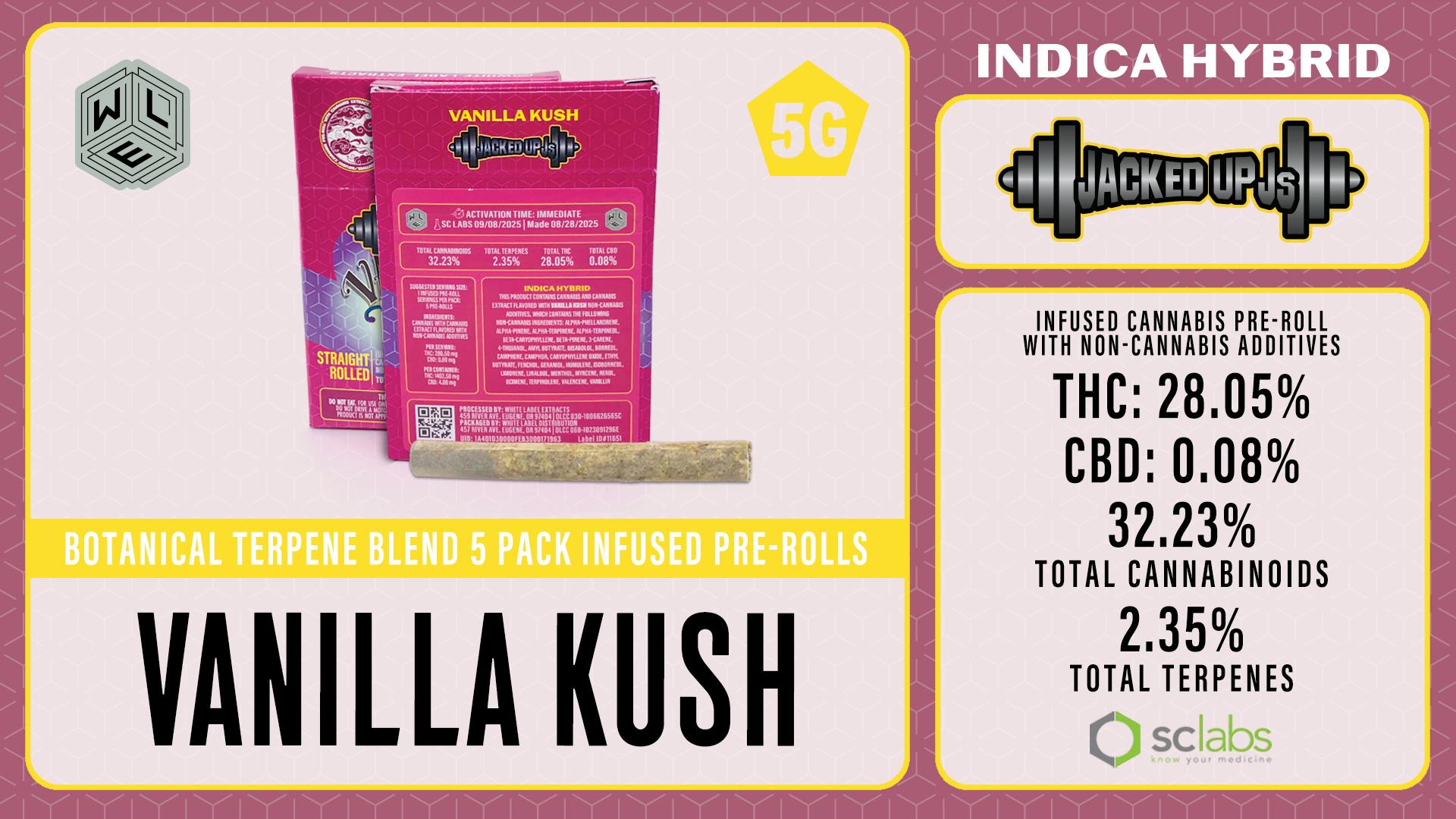 White Label Extracts - WLE | Jacked Up J's Vanilla Kush | Botanical Blend Pre-Roll 5PK (1g) - 1