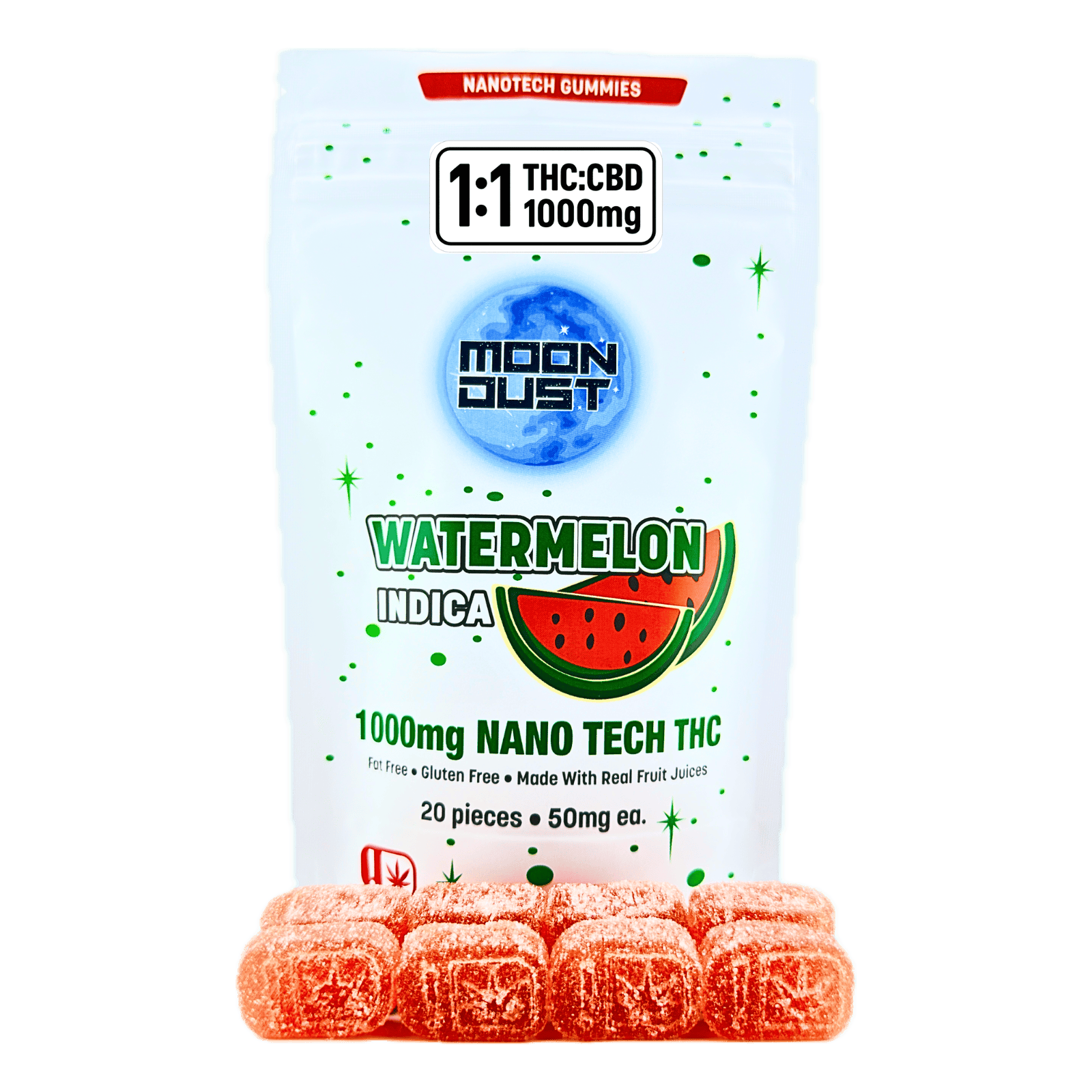 MOON DUST - Moon Dust | Watermelon 1:1 Nano Gummies | 1000mg | 20ct | 50mg/ea - 1